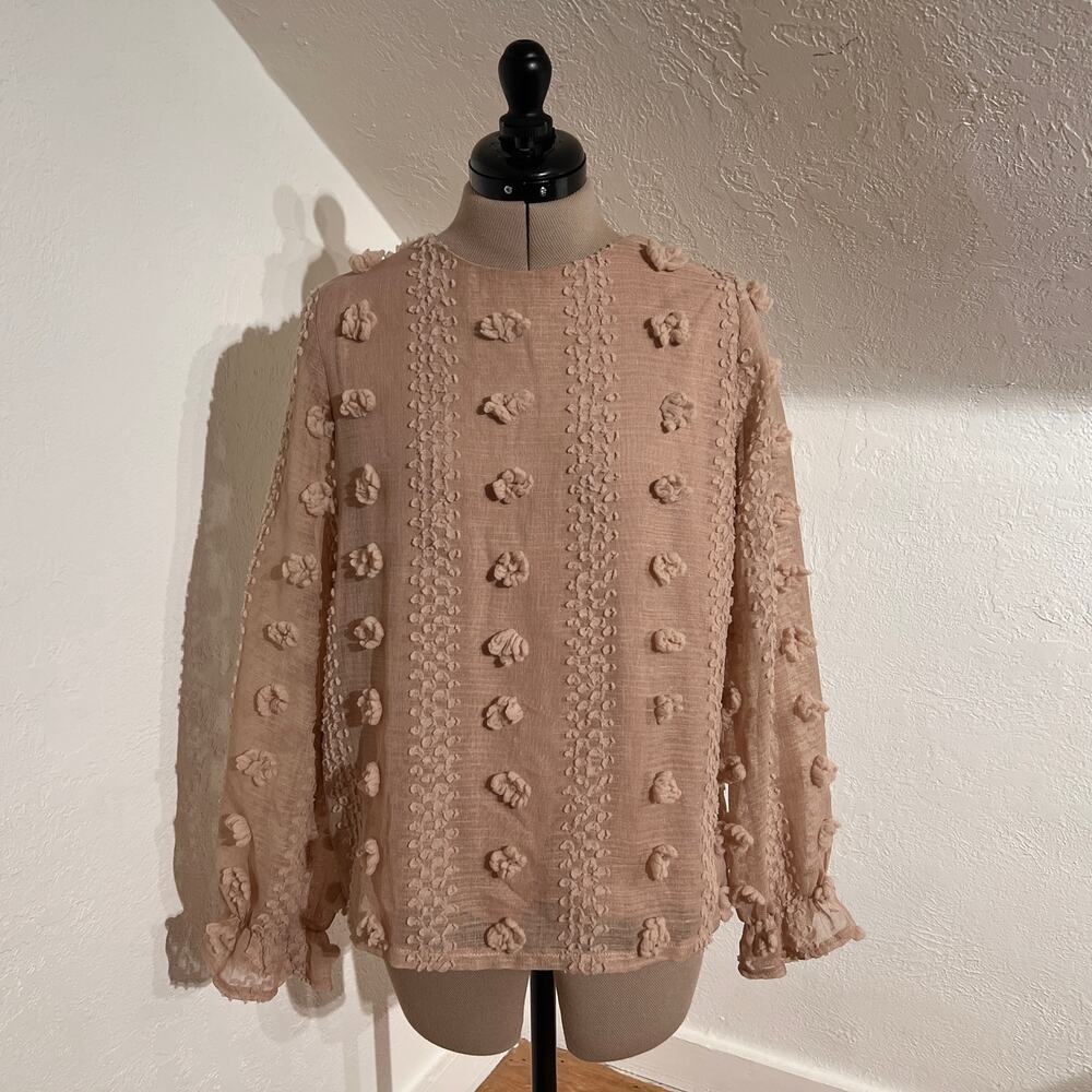 Böhme Blush Textured Clip Dot Boho Blouse Size M Romantic Top